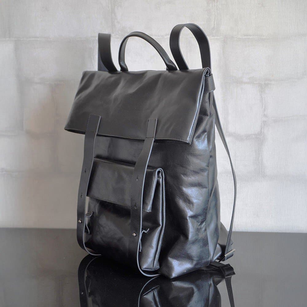 Structured leather workpack sample detail 2