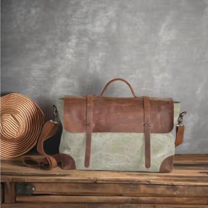 Pugmark Men Waxed Canvas Laptop Messenger Bag Premium Quality Leather Stylish Design Water Repellant and Waterproof for Outdoor