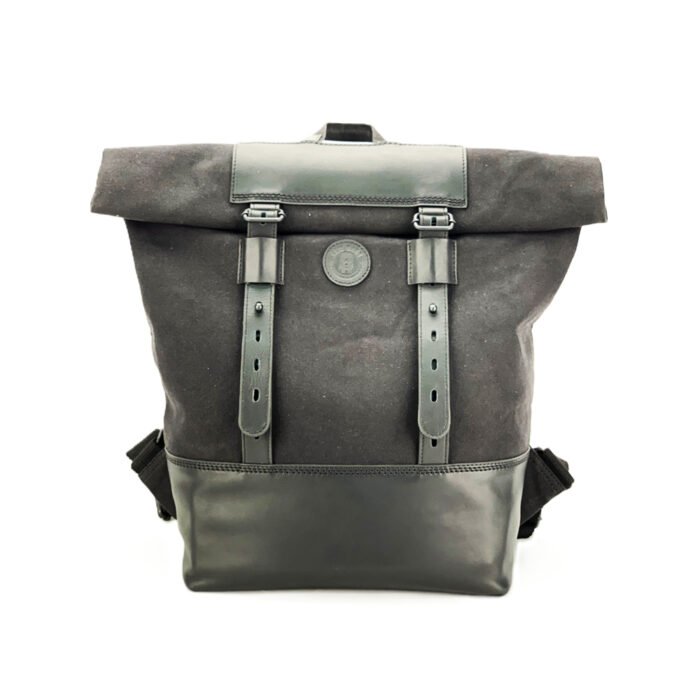 Premium roll-top waxed canvas backpack with genuine leather trim. OEM & private label manufacturer for custom branding, wholesale, travel, corporate gifts, and global export.